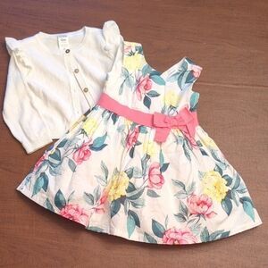 Carter's Floral Dress with Pink Bow and White Cardigan